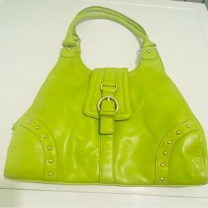 Vibrant Lime Green Women’s Shoulder Bag with Stud Accents